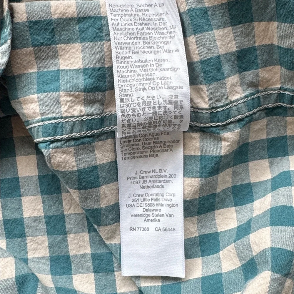 J Crew Slim Untucked Flex Washed Green Gingham Button Down Shirt Men’s Large